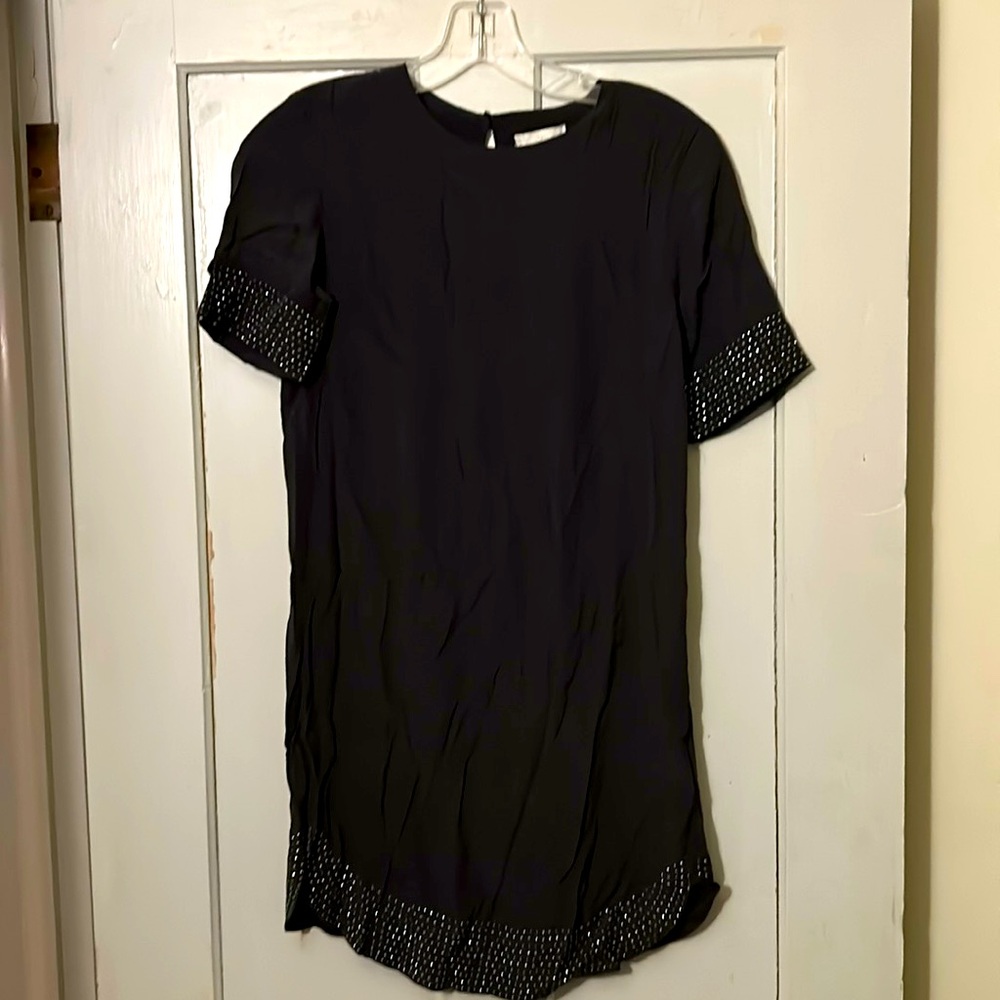 H&M grey shift mini-dress, size 2 rhinestone trim